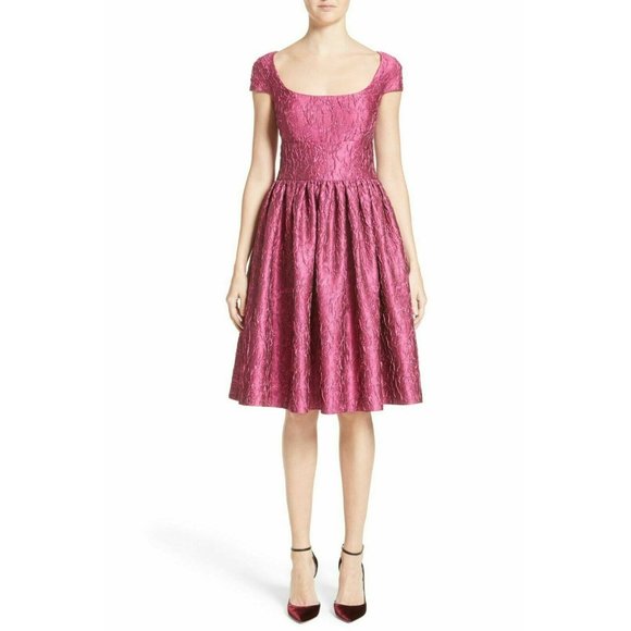 $2K BADGLEY MISCHKA Couture Pink Silk Blend Brocade Fit Flare Midi Womens 6 US - Picture 1 of 9